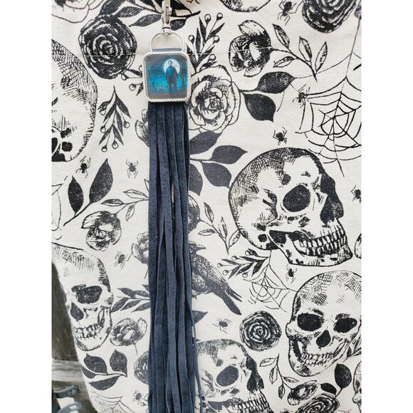 Handmade Halloween horror Leather Fringe purse bag charm keychain spooky vibes - Picture 4 of 4